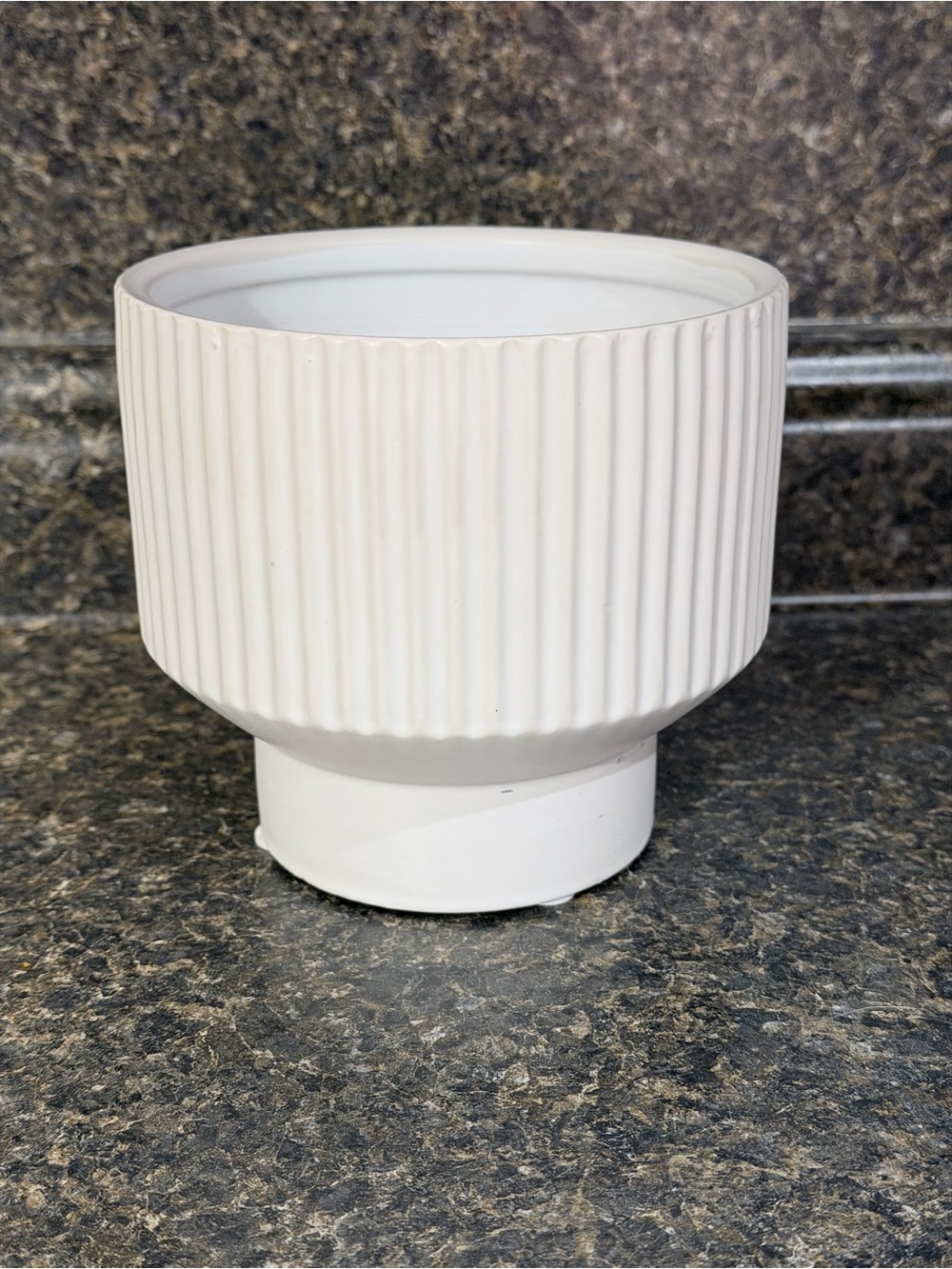 White Ribbed Decorative Ceramic Planter with Felt Feet